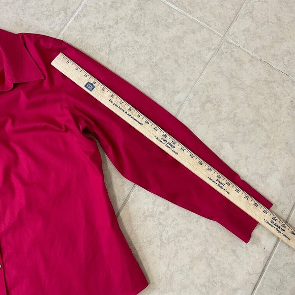 Chico’s No Iron Red Button up long sleeve Shirt Size 2 L/12 Women’s - Picture 10 of 11